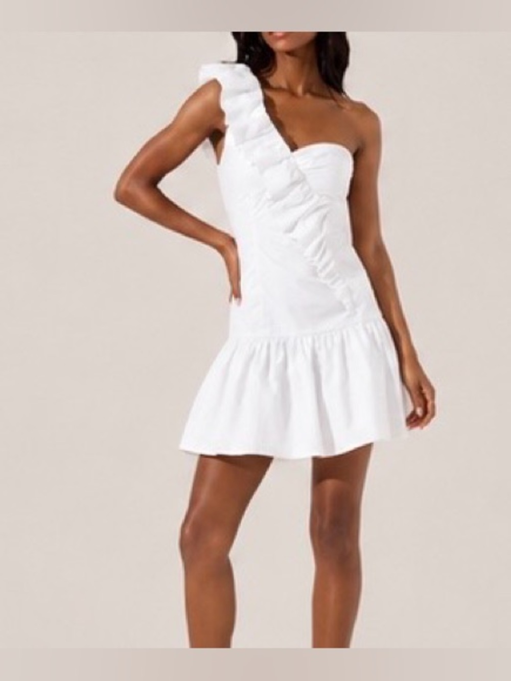 ASTR The Label White Asymmetric Ruffle One Shoulder Mini Dress S NWT